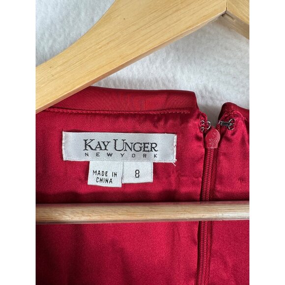 Kay Unger satin cocktail silk blend retro dress red ruched sheath sz 8 - Picture 2 of 9